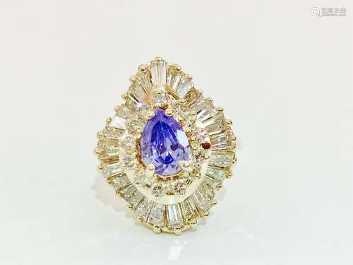 14K Gold, 3.00 CT Diamond & Tanzanite Ring