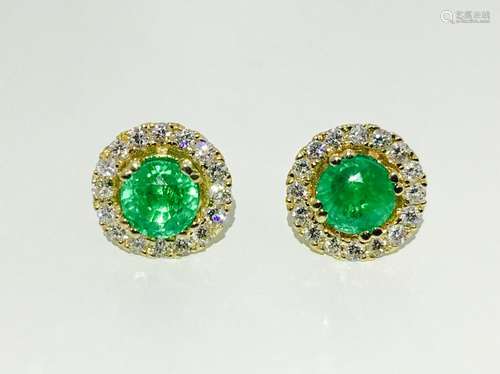 2.90 Carat Emerald & G color Diamond Studs in 14K Gold