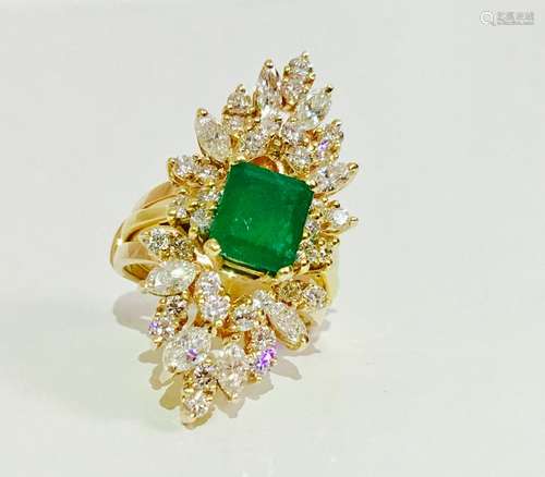 14K Yellow Gold, 4.25 CT Diamond & Emerald Insert Ring