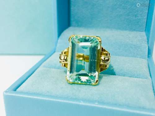 100% natural 16ct Aquamarine & 14k Gold Ladies Ring