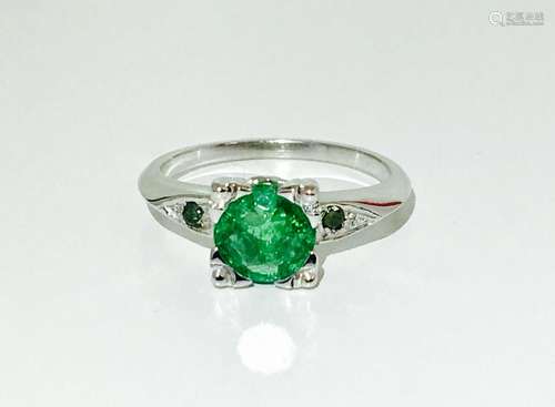 Vintage Platinum, 1.76 Carat Diamond & Emerald Ring.