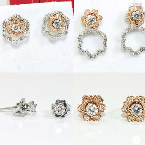 Mont Blanc, 4 way earrings. 1.50 CT Diamonds, 14K gold