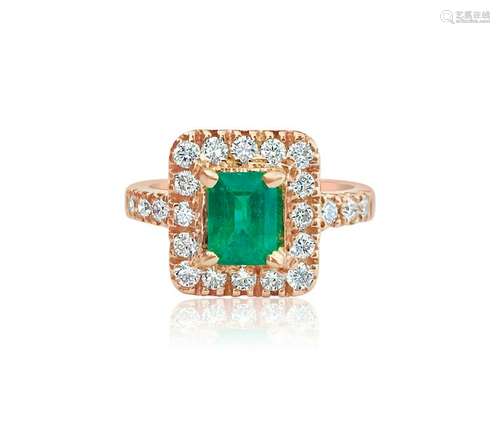 GIA certified, 14K Gold Emerald & Diamond Ring