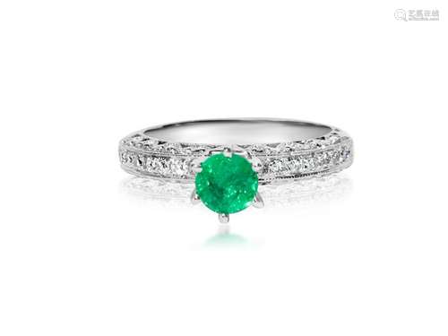 1.00 Carat Diamond & Colombian Emerald Ring in 14K Gold