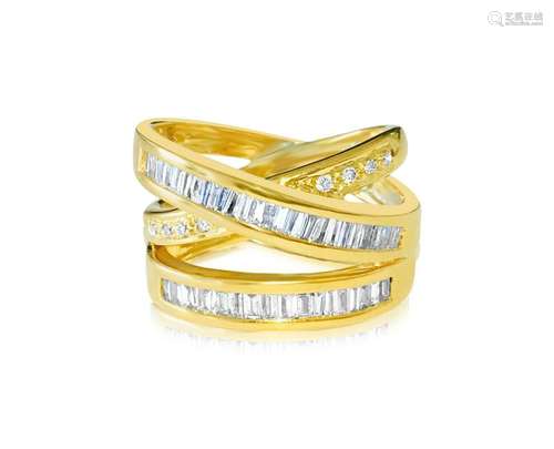 Criss cross 1.50 carat diamond and 14k gold ring.