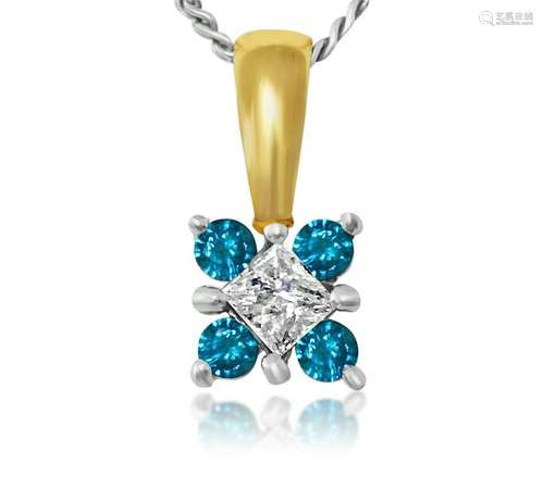 0.60 carat diamond & Blue Topaz in 14k gold pendant.