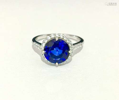 Womens 6.10CT Natural Blue Sapphire & Diamond Ring