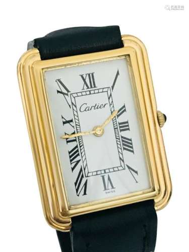 Vintage 18K Gold Cartier Large White Roman Dial Watch