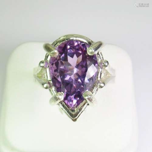 9.04 g 925 Sealed Silver 6.00 Ct Natural Amethyst Ring