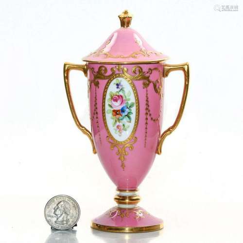 PETITE PINK FLORAL URN VASE, MINTONS CHINA