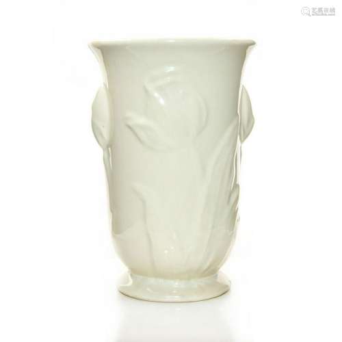 HAND IMPRESSED FLORAL IVORY CREAM GLAZED FLOWER VASE