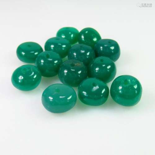 34.80 Ct Natural 13 Drilled Green Onyx Round Beads