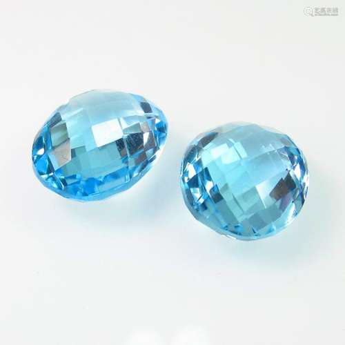 18.55 Ct Natural Blue Topaz Oval Checkerboard Pair