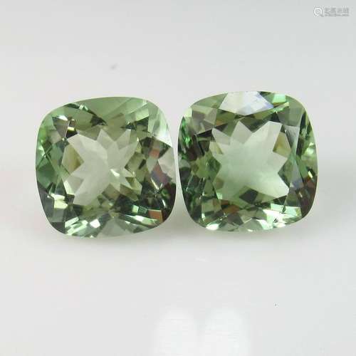 13.98 Ct Natural Green Amethyst Cushion Pair