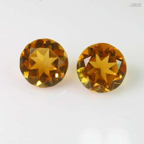 3.45 Ct Natural Bright Yellow Citrine Round Pair