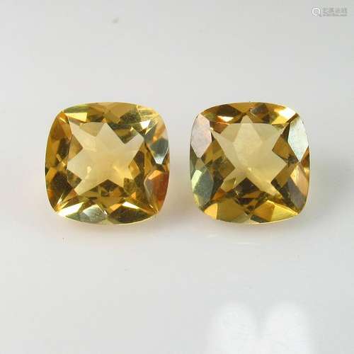 7.21 Ct Natural Bright Yellow Citrine Cushion Pair