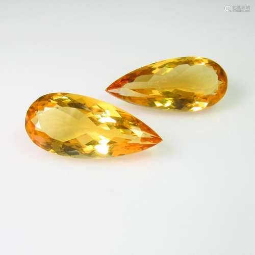 18.40 Ct Natural Bright Yellow Citrine Pear Pair