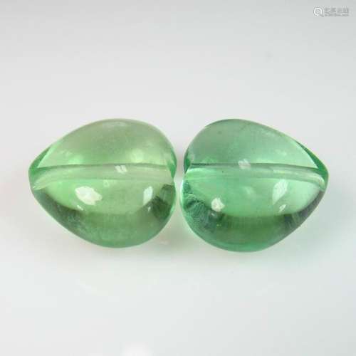 26.59 Ct Natural Green Flourite Drilled Heart Drop Pair