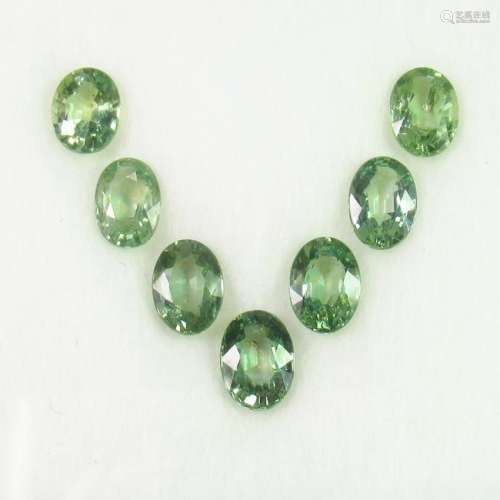 7.07 Ct Natural 7 Green Sapphire Oval Necklace Set