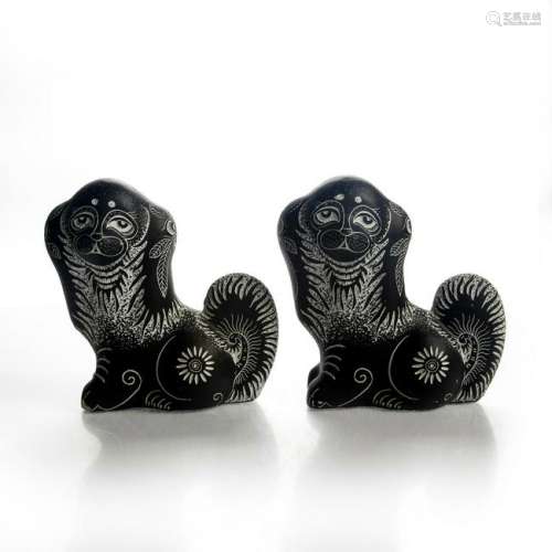 CARVED STONE BOOKENDS OR DECORATIONS, PEKINESE DOGS