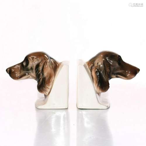 JAPANESE CERAMIC SETTER DOG BOOKENDS