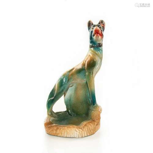 CHALKWARE FIGURE, DOG WITH ASHTRAY