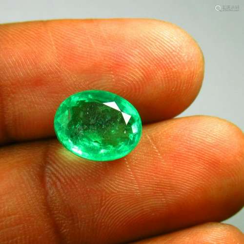 3.66 Ct Natural  Zambian Emerald Oval Cut