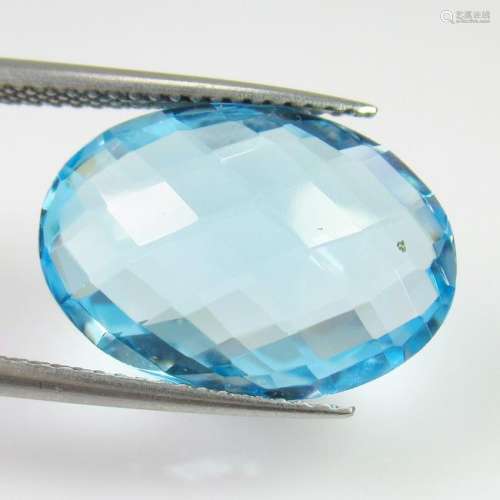 13.66 Ct Natural  Blue Topaz Oval Checkerboard Cut