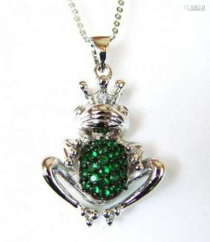 Creation Diamond/ Emerald Pendant 1.25Ct 18k W/g