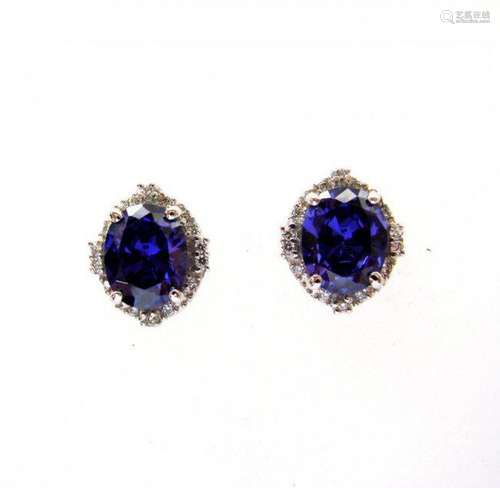 Creation Diamond/Tanzanite Earrings 7.44Ct 18k W/g