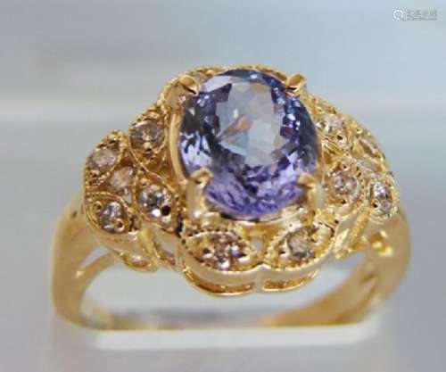 Nature Tanzanite & Diamond Ring 3.60Ct 14k Y/g