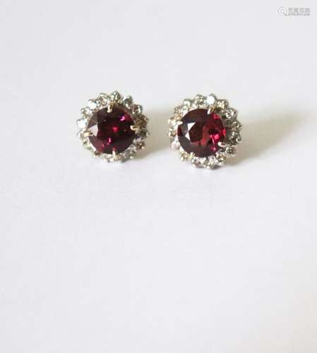 Natural Rhodolite-Diamond Stud Earring 5.73Ct 18k Y/g