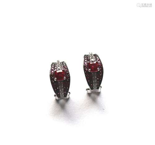 Creation Dia/Ruby Earrings 7.50Ct 18k W/g Overlay