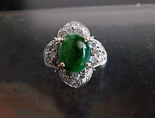 Anniversary Ring Imperial Jade/Diamond 3.40Ct 14k Y/W