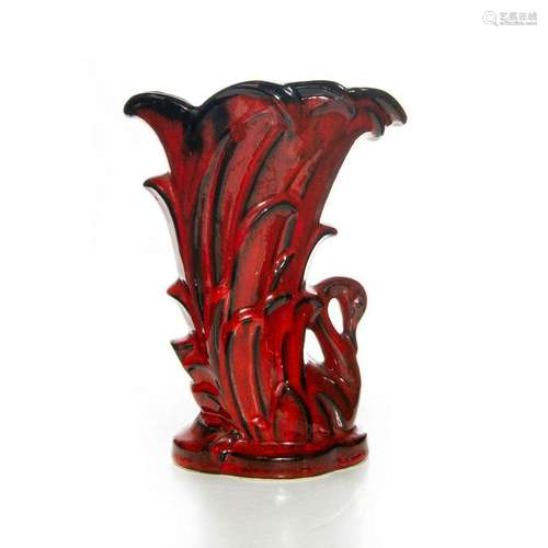 FLAMBE GLAZED MCCOY POTTERY SWAN VASE