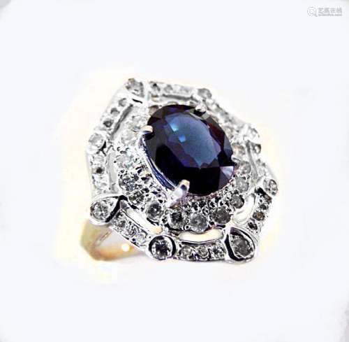 Ring Natural Blue Sapphire Diamond 4.33Ct 14k Y/g