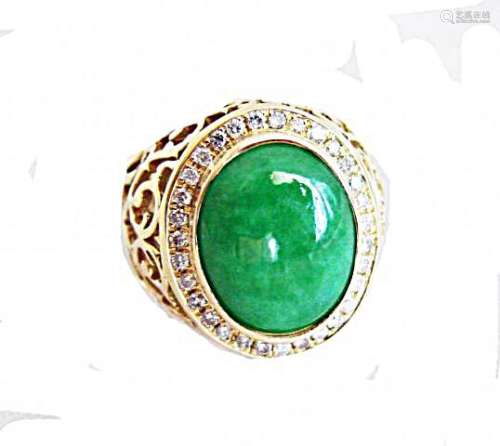 Man Ring Chinese Jade /Diamond 8.76Ct 18k Y/g Size 8