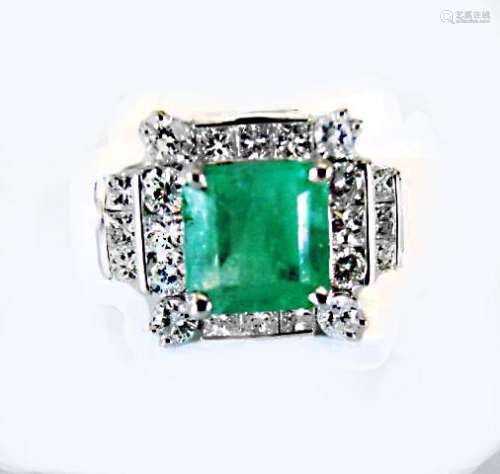 Natural Emerald Diamond Ring 4.74Ct 14k W/g
