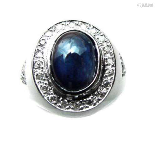 Men's Cabochon Sapphire Ring: 4.02Ct D:.52Ct 14k W/g