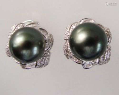 Tahitian Pearl Diamonds Earrings 1.04Ct 14k W/g