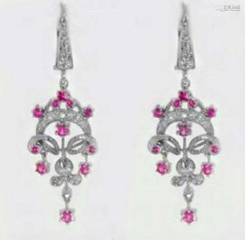 Pink Sapphire Diamond Chandelier Earring 1.47Ct 14k W/g