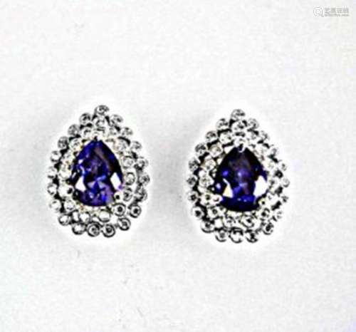 Creation Diamond/Tanzanit Earrings 3.29 CT 18k W/G Over