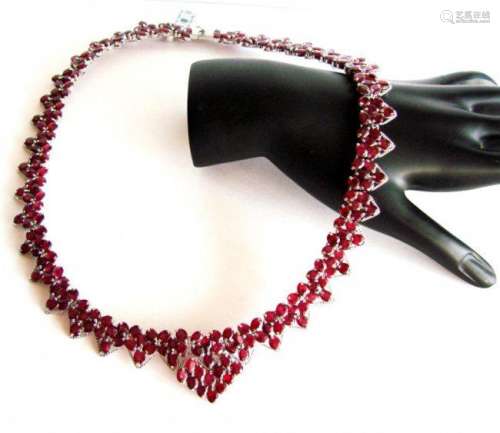 Natural Ruby Necklace 110.51Ct 18K W/G Overlay