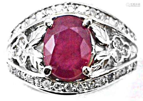 Anniversary Ruby Diamond Ring 4.06Ct 14k W/g