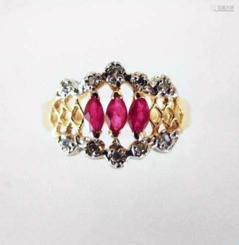 Marquise Ruby Diamond Ring .52Ct 14k Yellow Gold