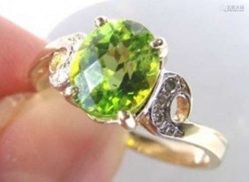 Anniversary Peridot Diamond Ring 1.67Ct 14k Y/g