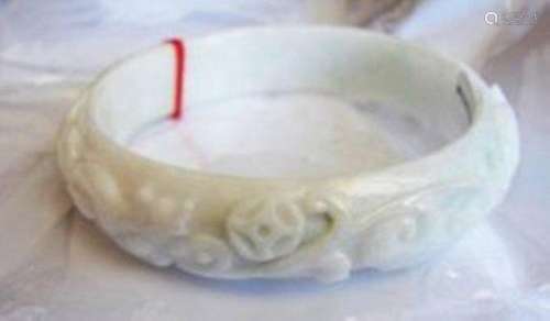 Natural Jadeite Jade Carved Ruyi Bangle Grade A SZ 7.25