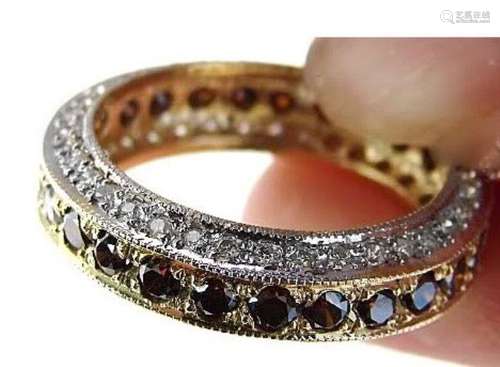 Brown/White Diamond Eternity Ring 2.66Ct 14k Y/g