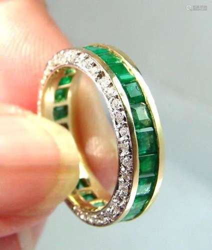 Diamond/Emerald Eternity Ring 4.30Ct 14K Y/g