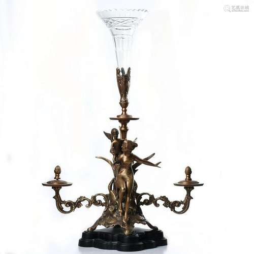 CASTILIANO IMPORTS POLISH CRYSTAL, BRONZE CENTERPIECE